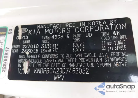 2013 Kia Sportage Lx from USA, damaged, VIN KNDPBCA29D7463052